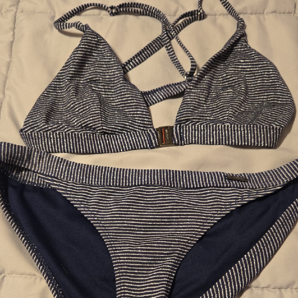 Superdry Navy and White Striped Bikini